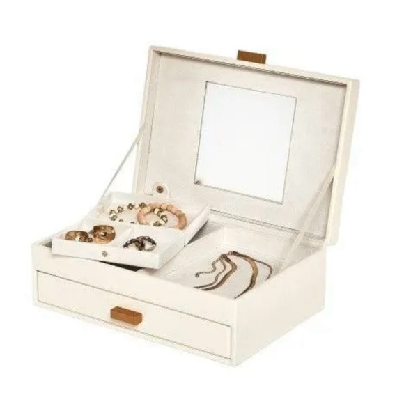 a new day Two Drawer Organizer Jewelry Box Storage Tray Mirror Cream & Brown - Picture 4 of 5